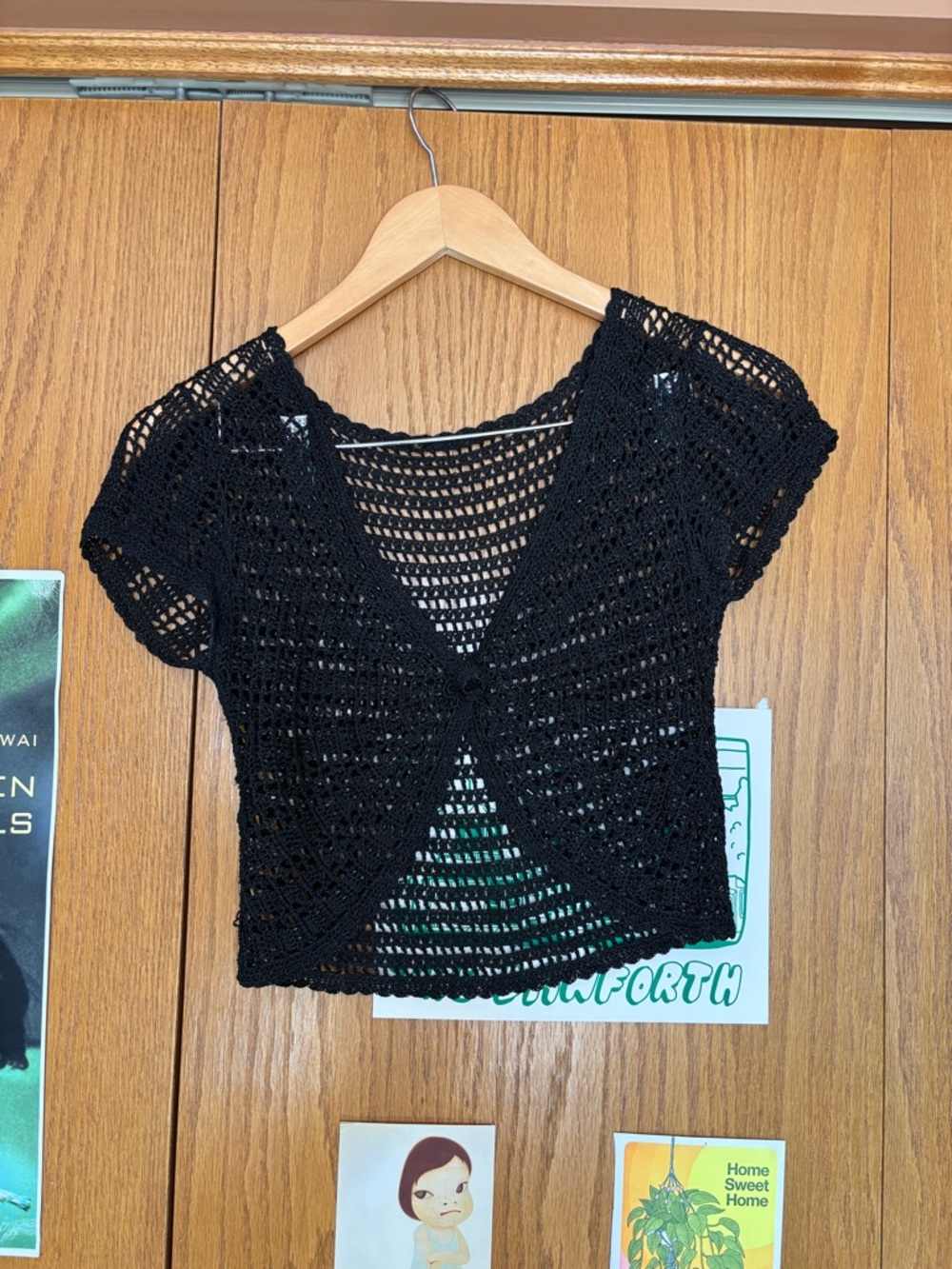Black Crochet Short-Sleeve Top - Classic Women's Knit